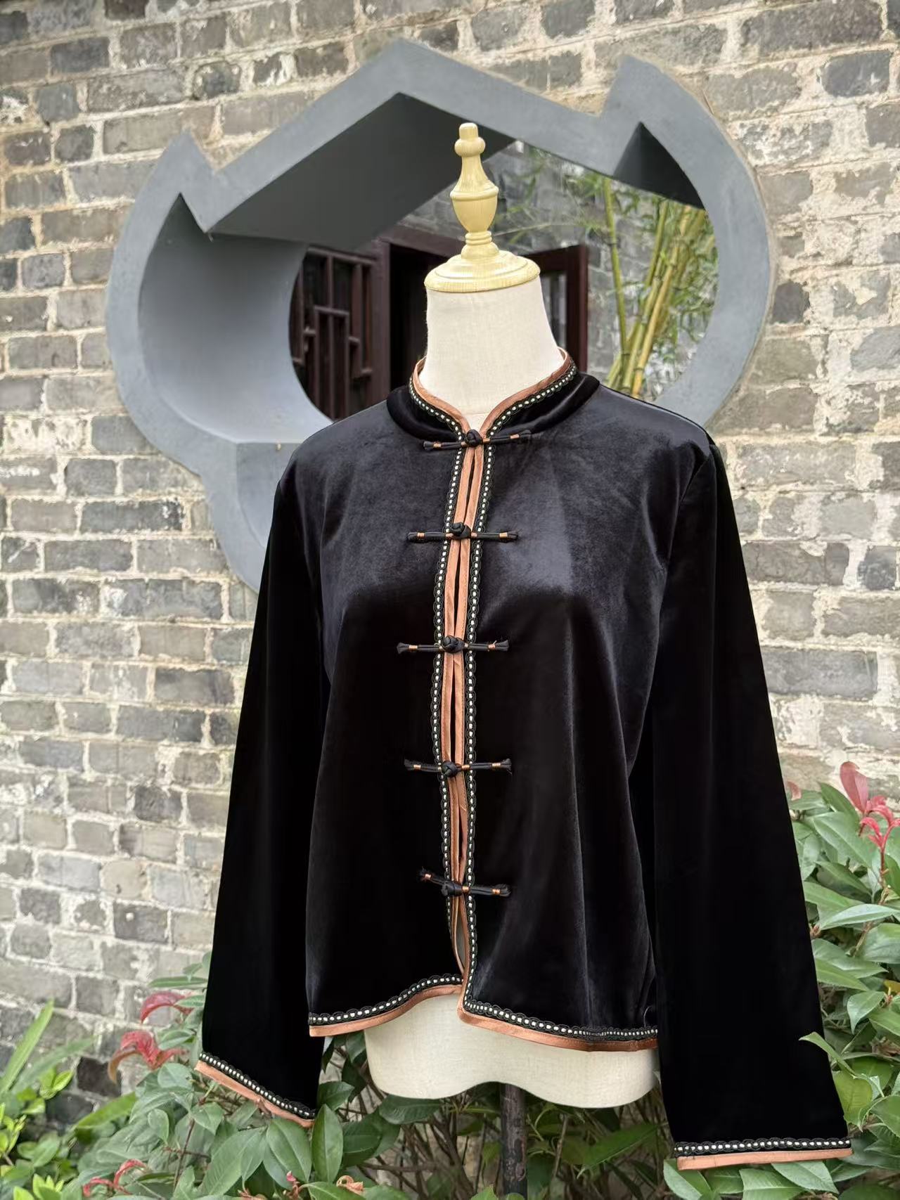 【金扣外套】2025秋季新款直襟长袖立领常规款上衣复古女装女士ins