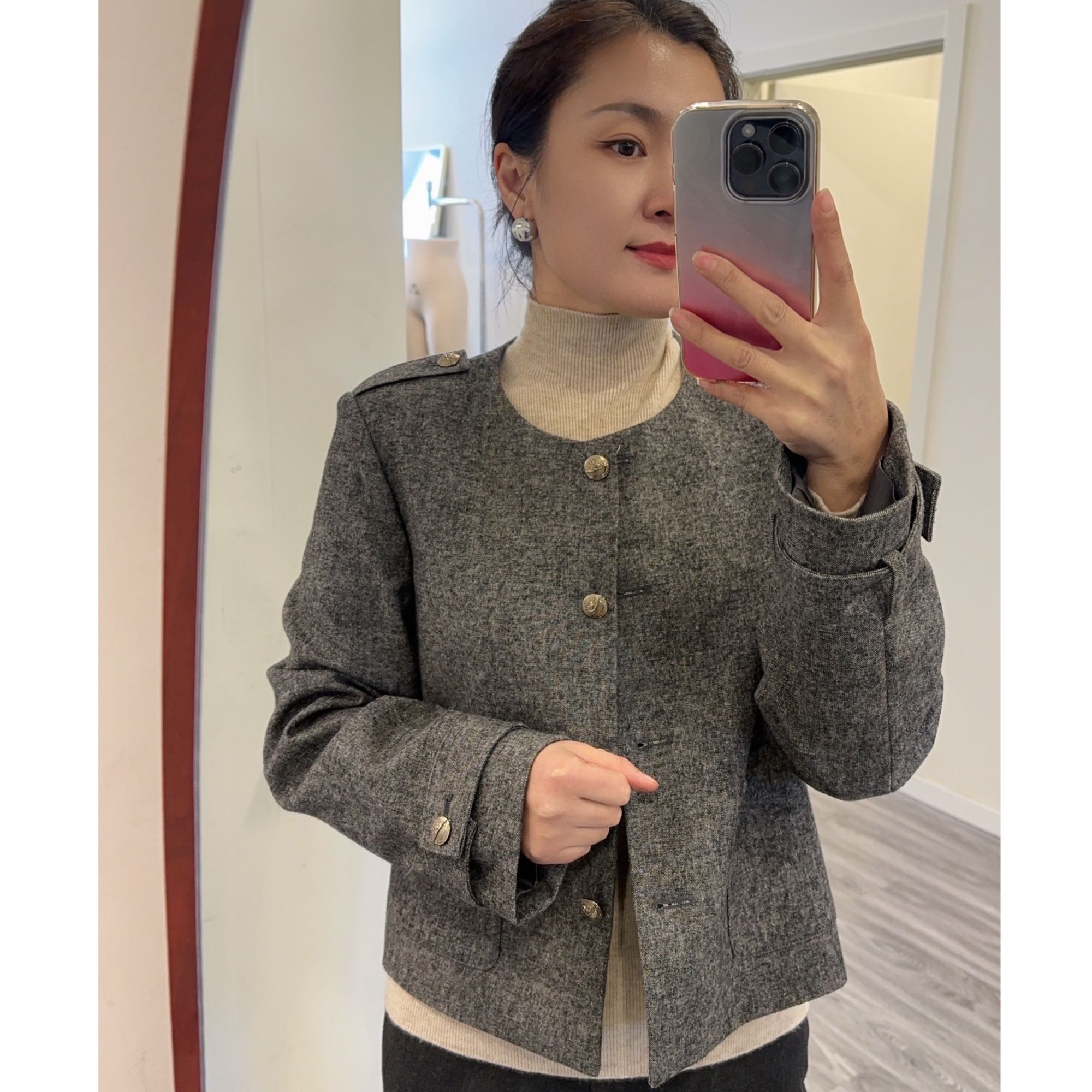 韩国八秒女士小香风外套【灰色金扣款】高定系列