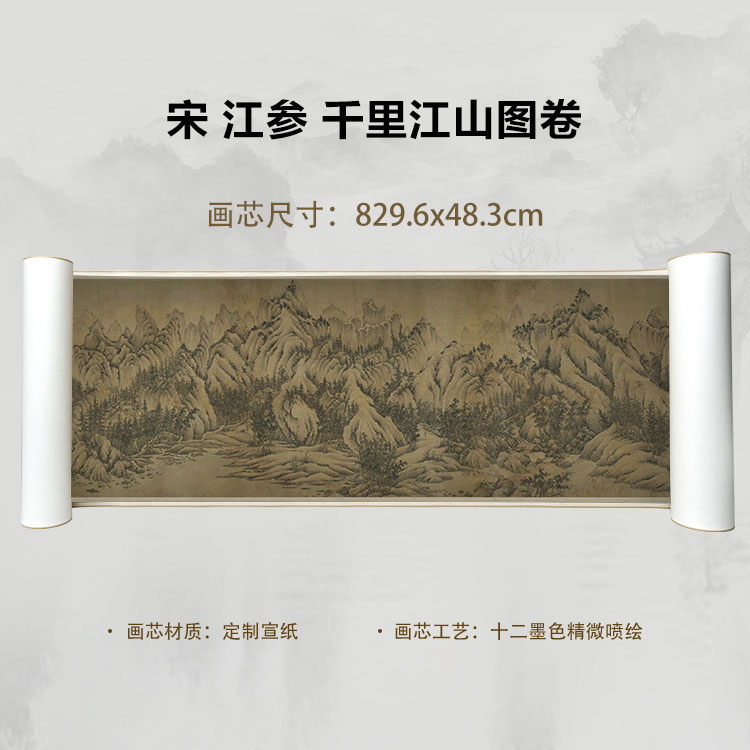 宋 江参 千里江山图卷手卷国画微喷客厅背景高清复刻精装裱卷轴