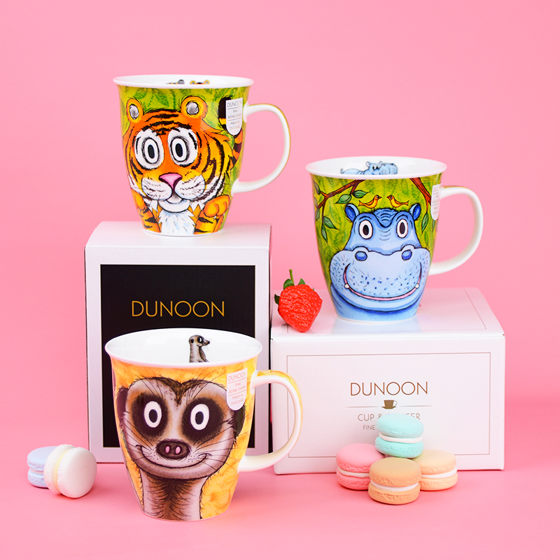 dunoon骨瓷马克杯咖啡杯陶瓷水杯大头照 老虎猫鼬狂野卡通动480ML
