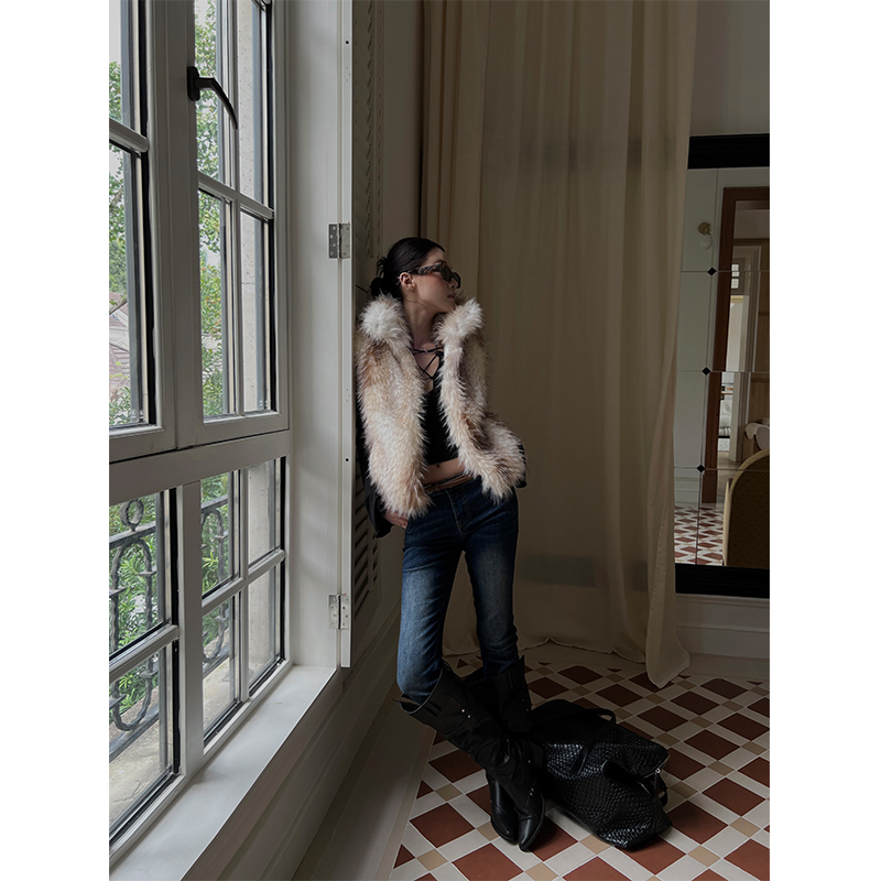 人造皮草 HYTEMOLY定制花狐棕环保皮草复古立领短款马甲女背心