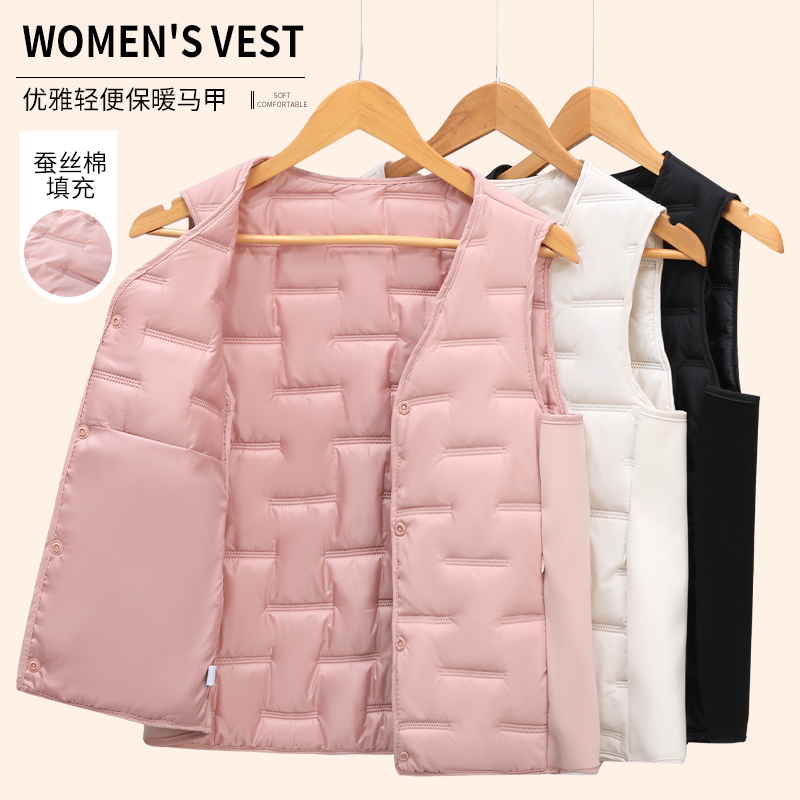 2025新款女士加绒加厚马甲中老年保暖护肩坎肩背心妈妈装上衣马夹