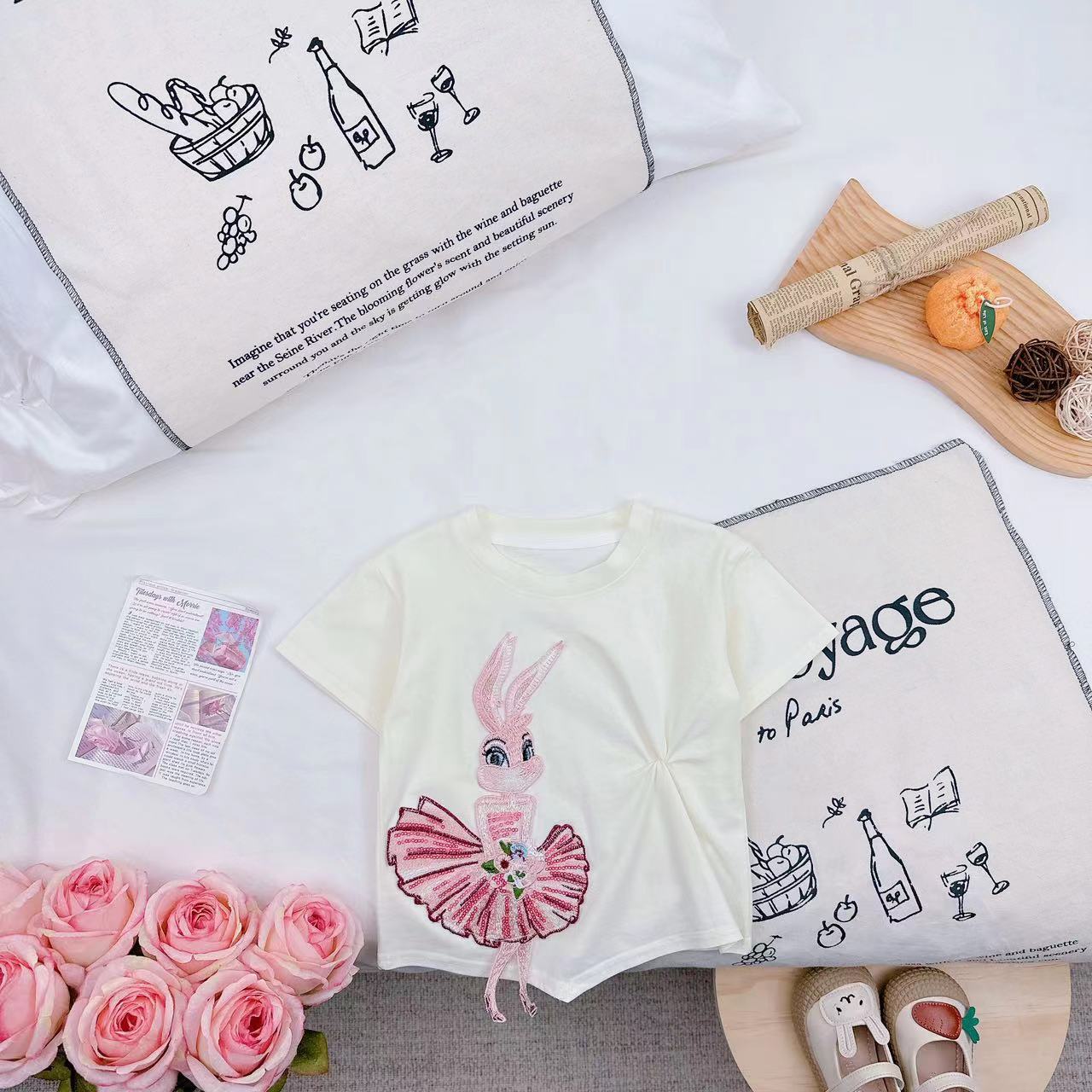 夏季新款时尚重工独特刺绣女童T恤 D-AB234