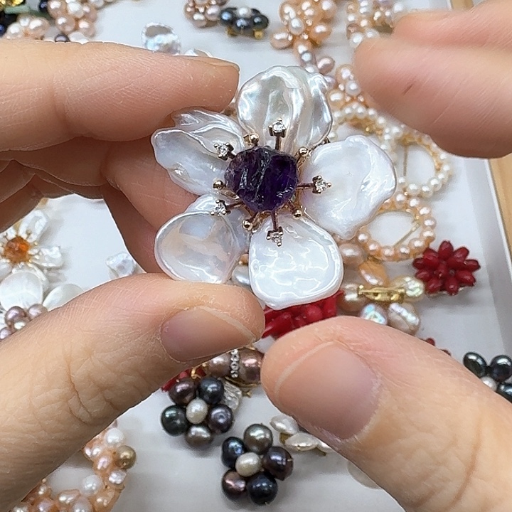 淡水珍珠发饰银S925镶嵌