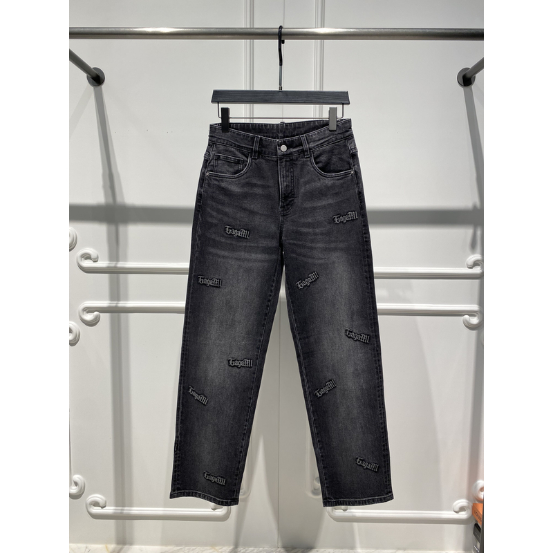 【意大利GaGa】秋冬欧货时尚男士简约百搭刺绣字母直筒休闲牛仔裤