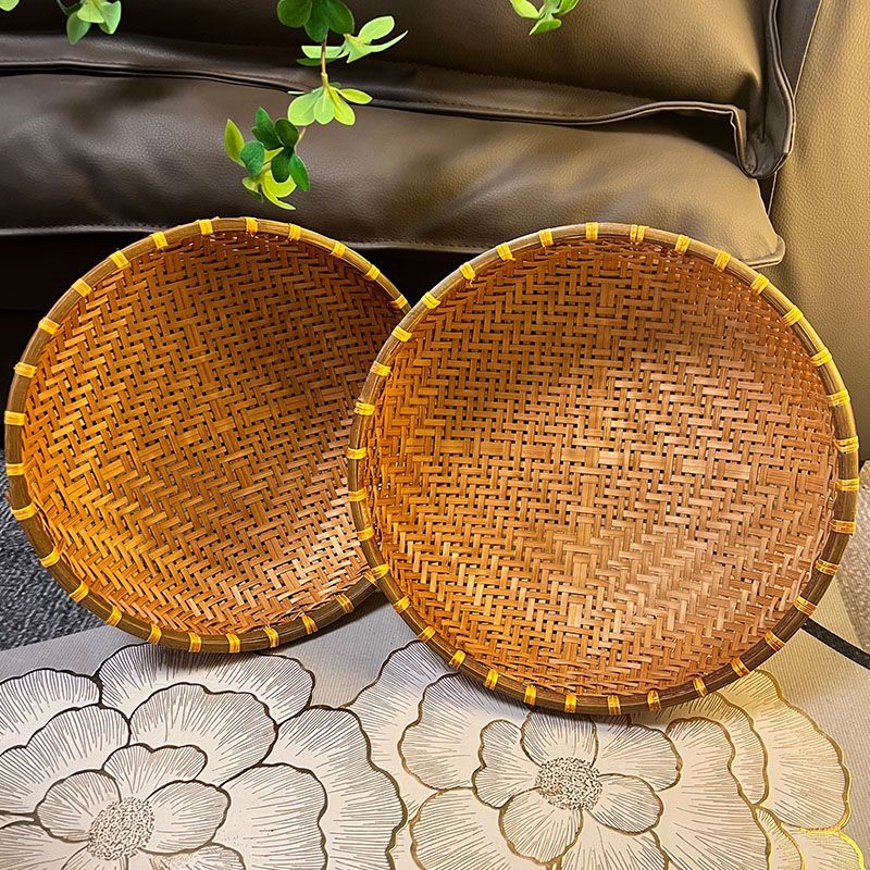 AA大号二件套(烟熏有孔33+36公分)精编家用竹编圆形手工馒头筐