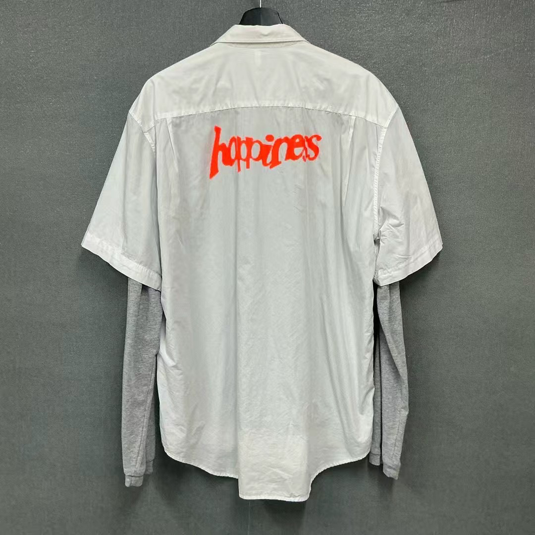 99新  Vetements happiness幸福标语假两件双层长袖衬衫s码