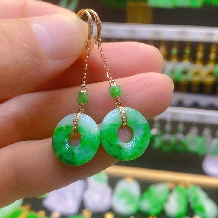 翡翠18K金镶嵌耳饰耳坠