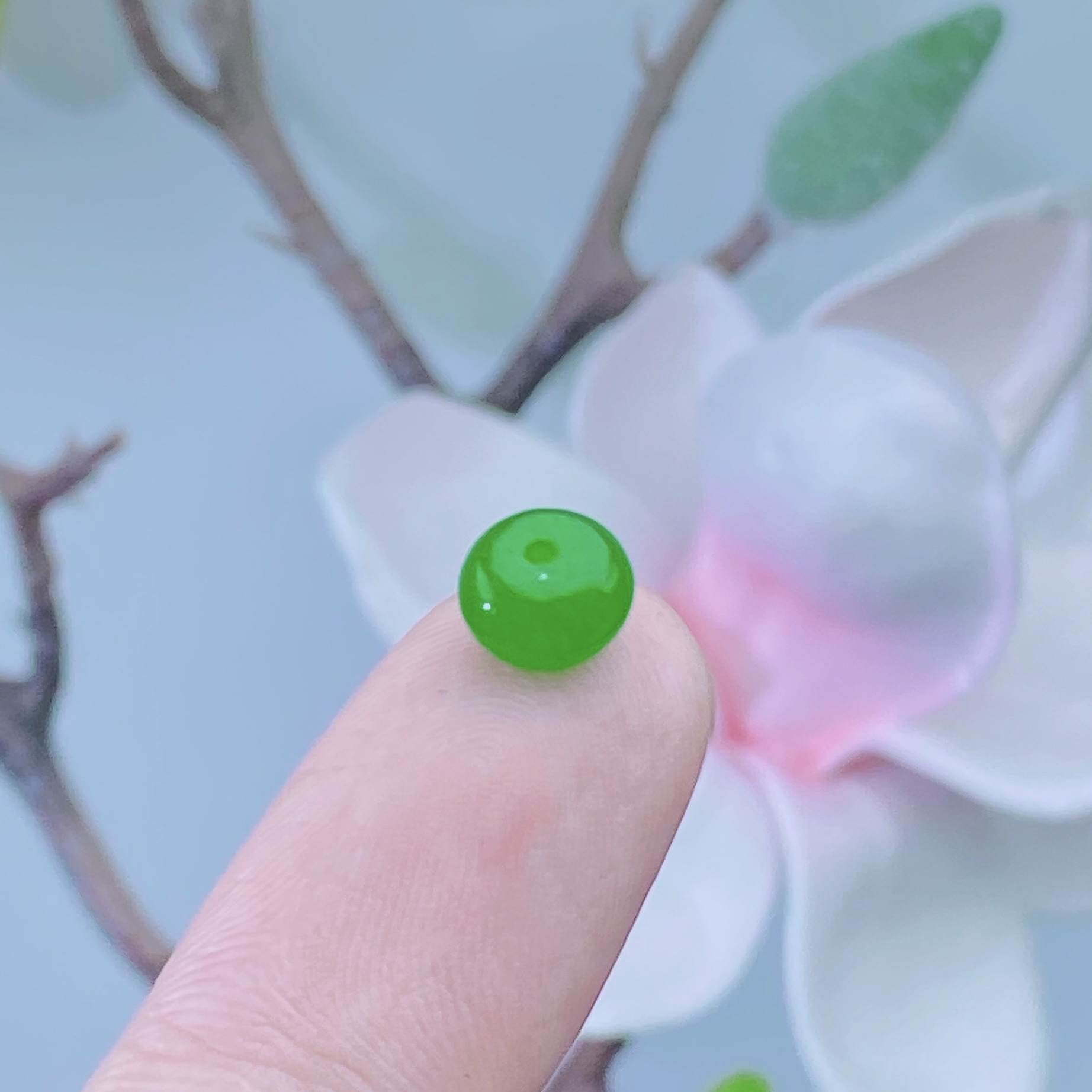 卡8满绿算盘珠翡翠单珠（链接是单颗的价拍一颗发一颗）