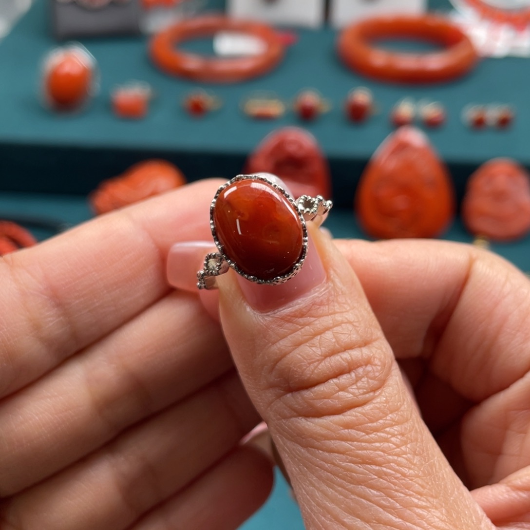 南红玛瑙南红戒指合金