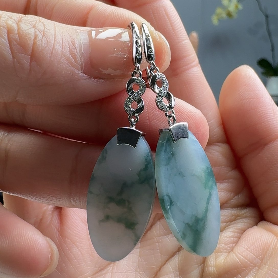 翡翠耳饰银S925镶嵌天然