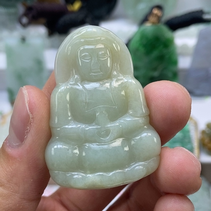 翡翠颈饰未镶嵌缅甸A货翡翠观音