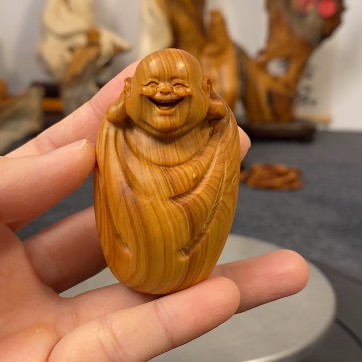 柏木（崖柏）崖柏弥勒佛手把件小摆件