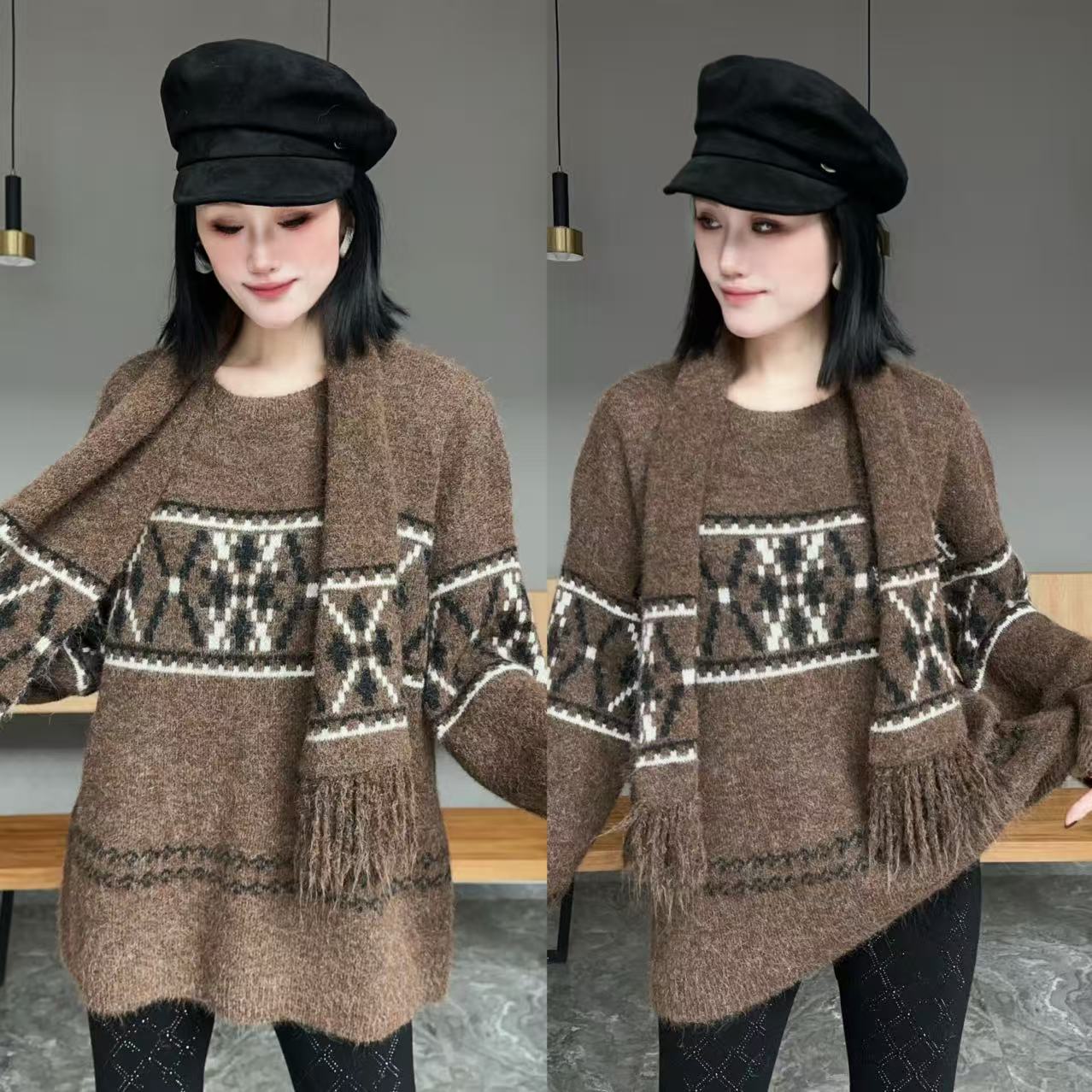  【YJ·原创】2025冬季新款宽松百搭显瘦加厚高弹围巾毛衣女  YY3743