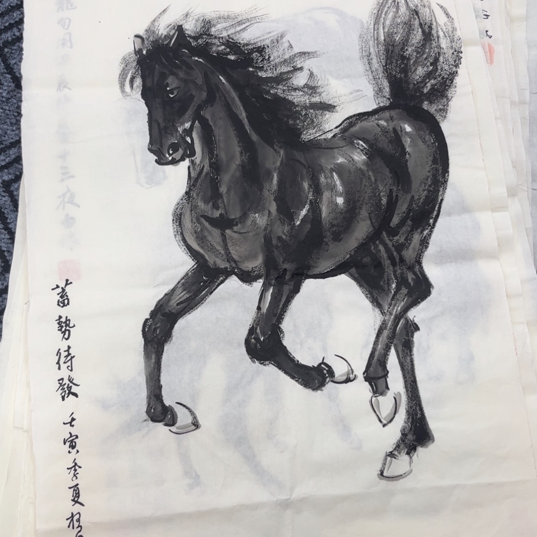 国画四尺三开花鸟作品