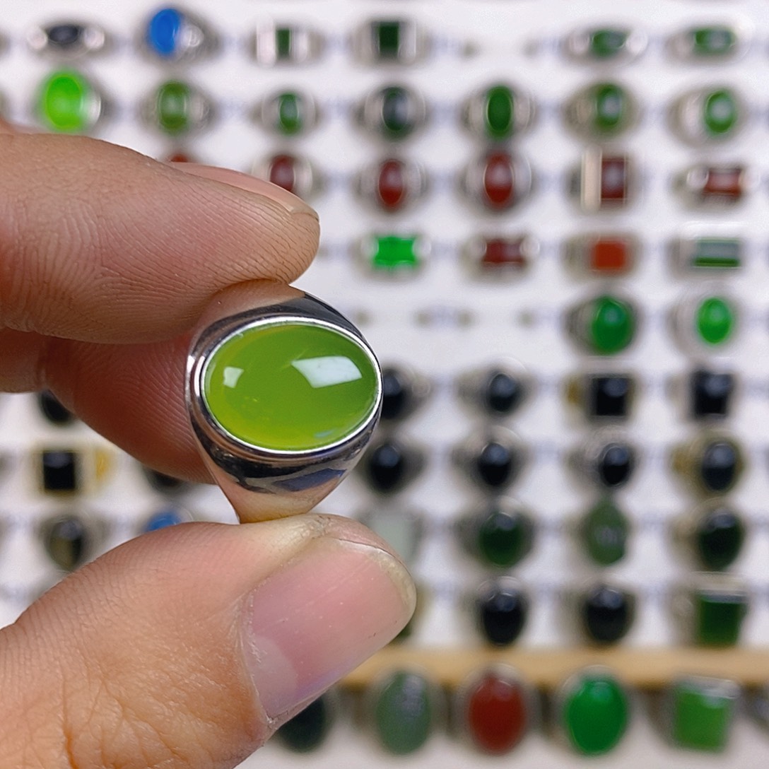 和田玉戒指银S925镶嵌