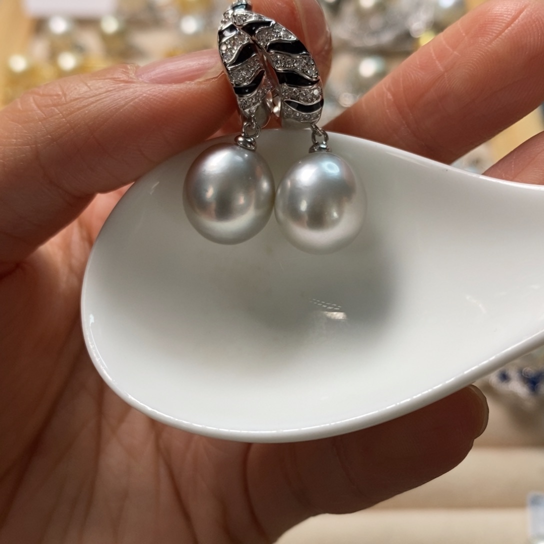 海水珍珠耳饰银S925镶嵌