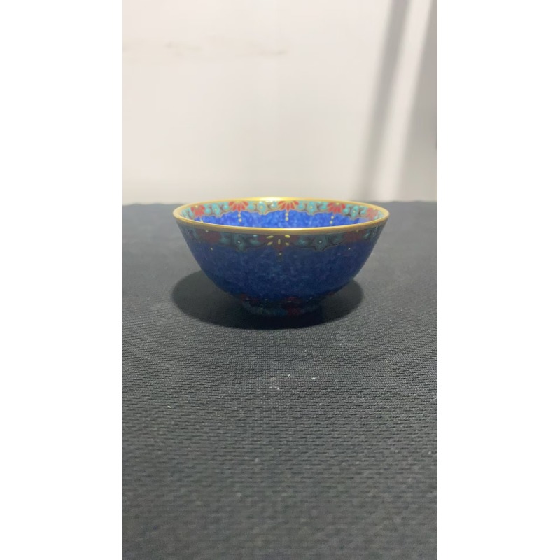 景德镇昱器洒蓝金银错茶碗杯微瑕