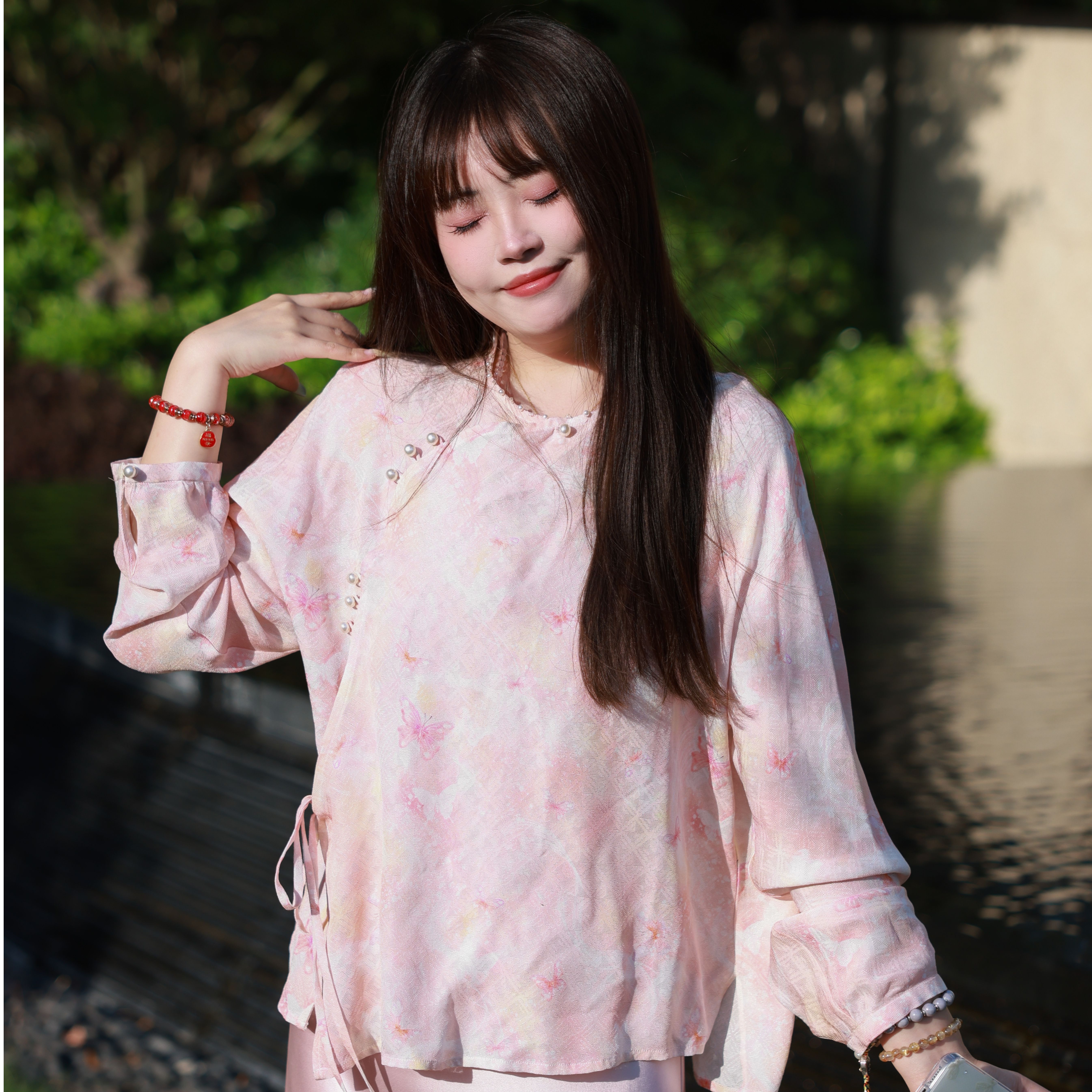 【锦说欢喜】‘流光蝴蝶·粉色’李德喜印花绞罗三经罗高定长袖83811