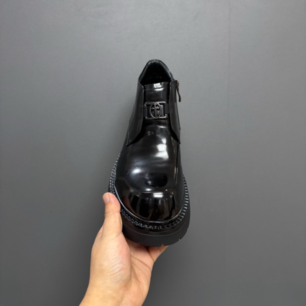 60219高端品质男鞋男士时尚休闲百搭真皮潮流厚底商务黑色复古