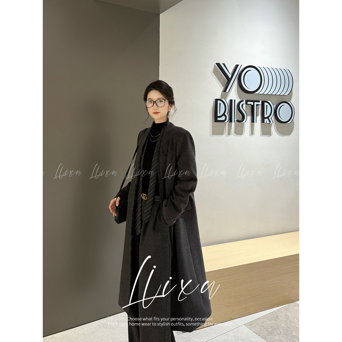 Liixu冬款90白鸭绒西装版拉毛时尚气质羽绒大衣套装D58TZC3277B