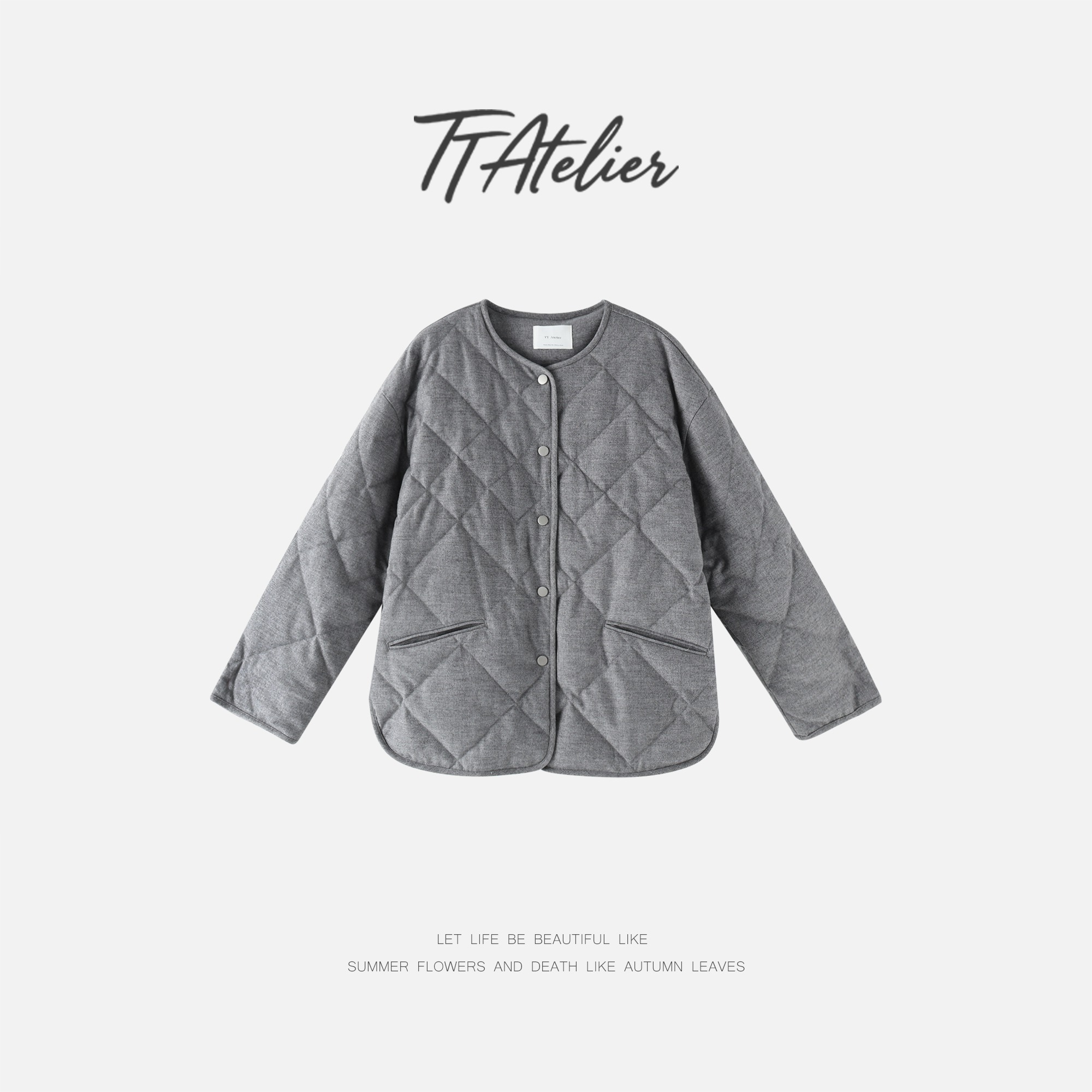 TT设计师【初雪恋】冬季时尚简约钻石格羊毛呢鹅绒羽绒服TT191388