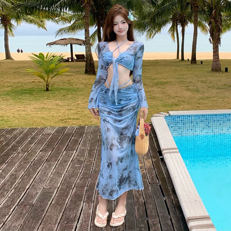 分体式泳衣女超仙韩版比基尼四件套高颜值性感辣妹温泉泳装纯欲风