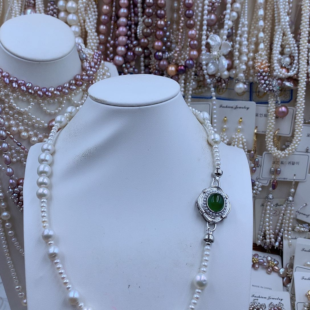 项链银S925镀金镶嵌淡水珍珠