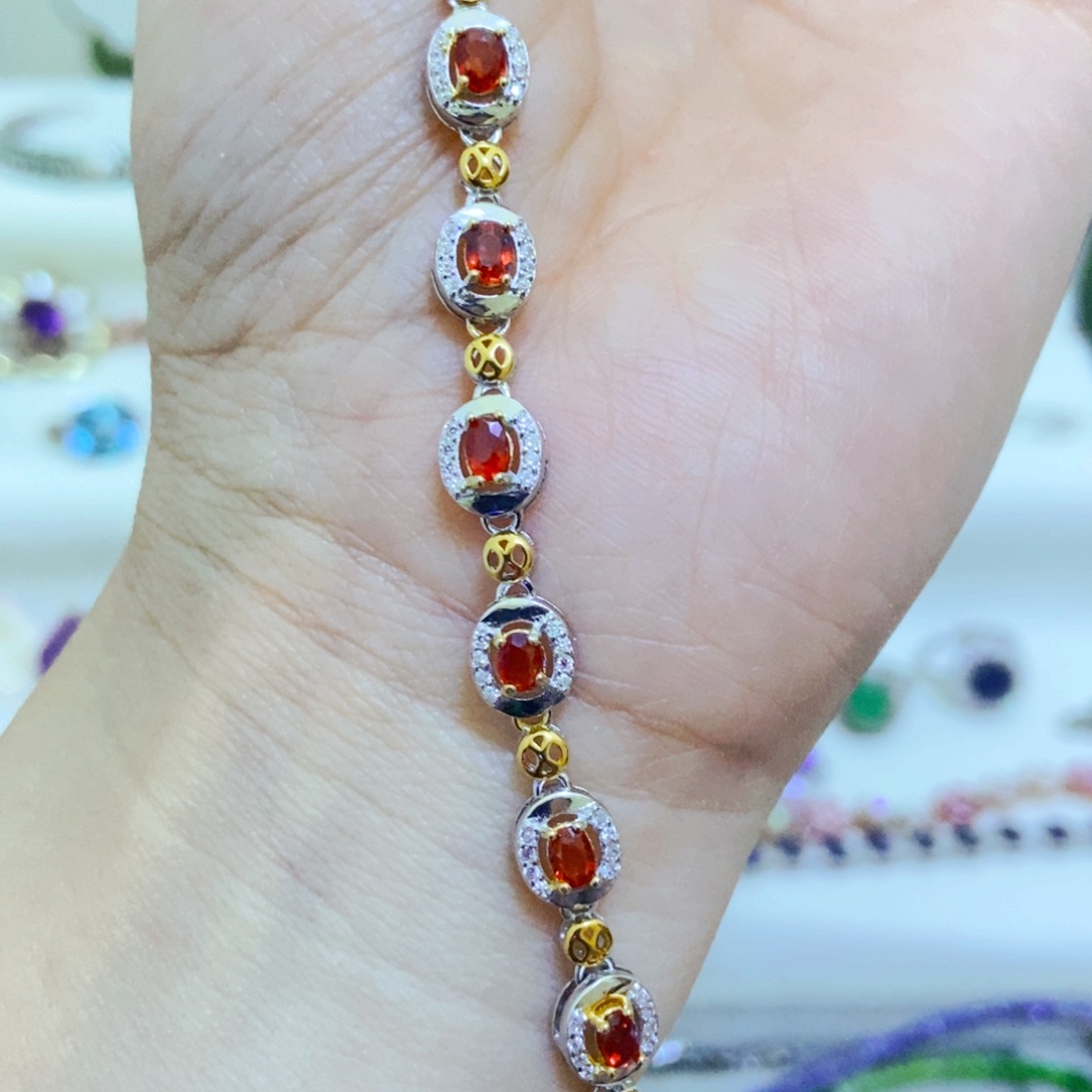 手链彩色蓝宝石银S925镶嵌