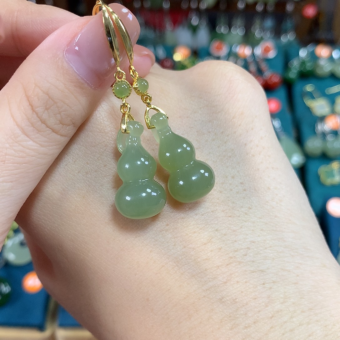 和田玉银S925镶嵌耳饰卡21.5左右