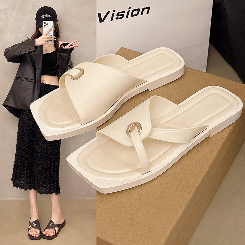 福【几乐】2025新款法式凉拖仙女风鞋子夏季外穿小众平底罗马拖鞋