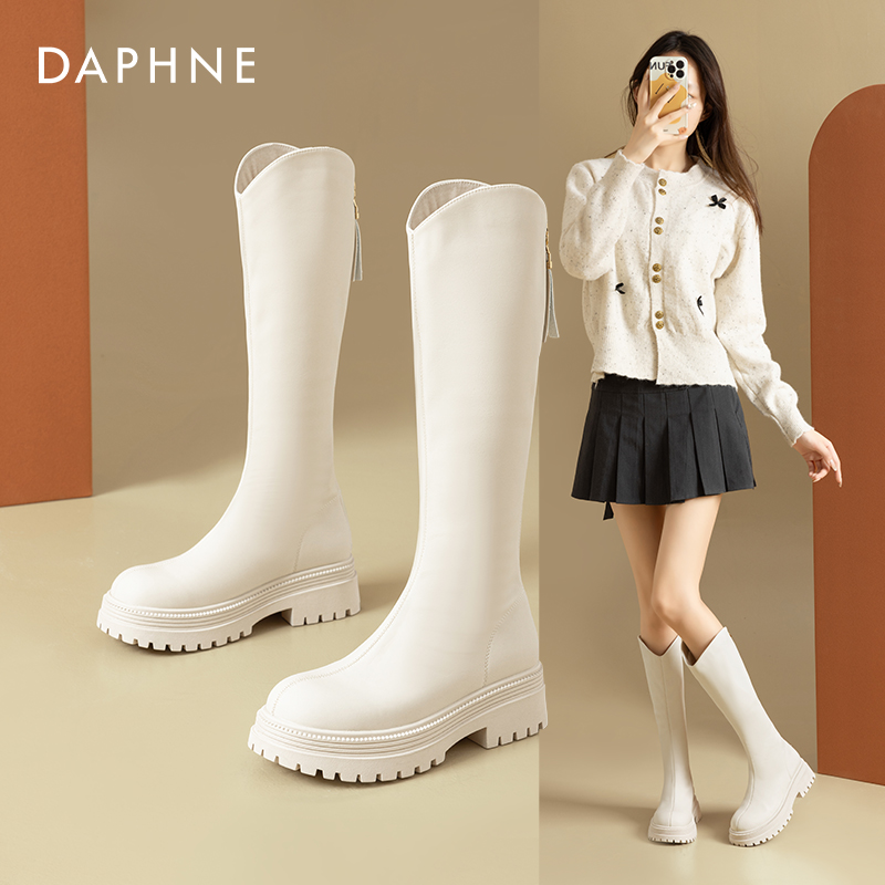 Daphne/达芙妮小个子厚底长筒靴女不过膝骑士靴百搭加绒瘦瘦靴