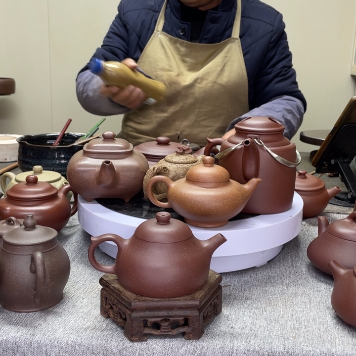 紫泥茶壶饮月160c半手工