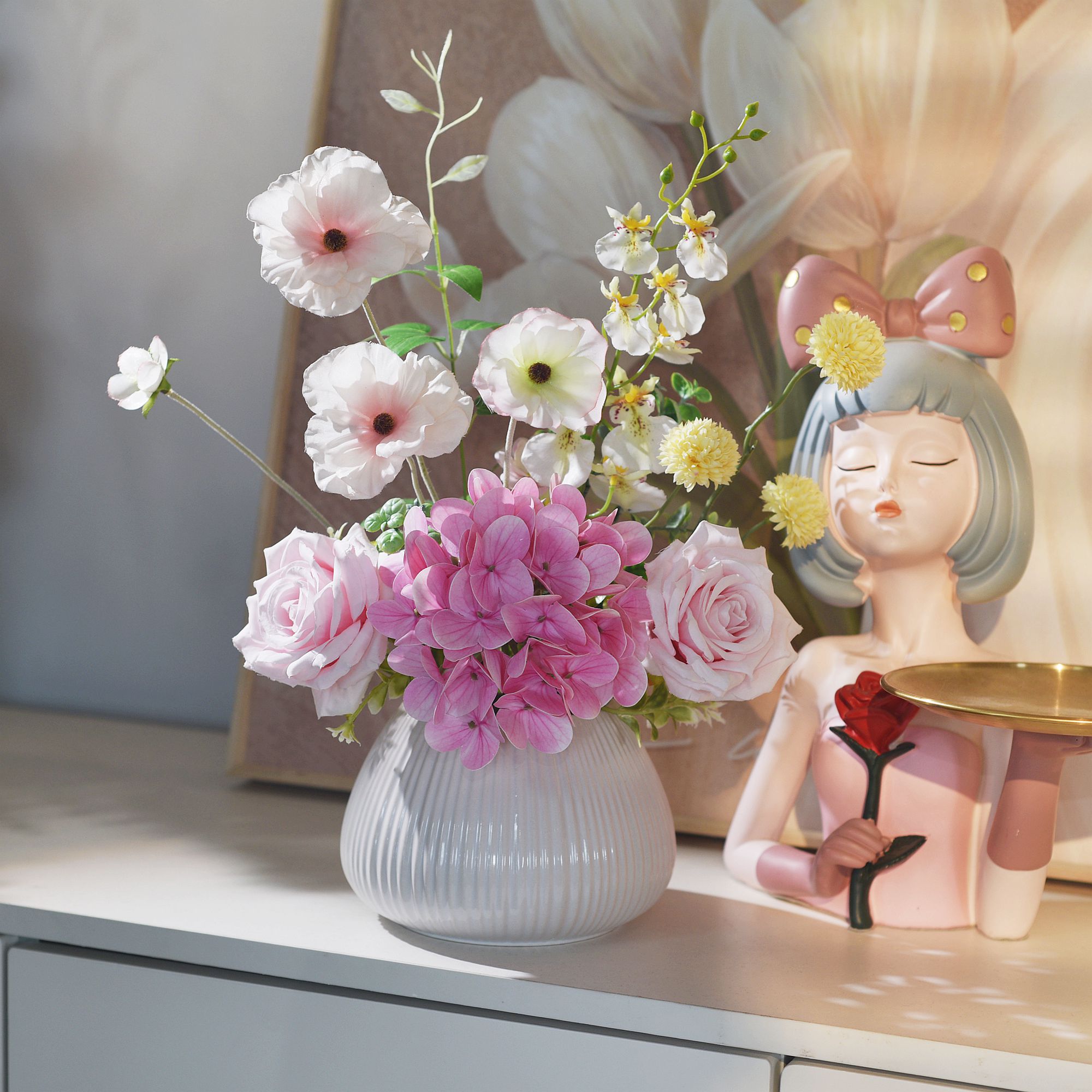 《浅笑安然》原创插花艺假花仿真花客厅摆设餐桌装饰绢花室摆件简约