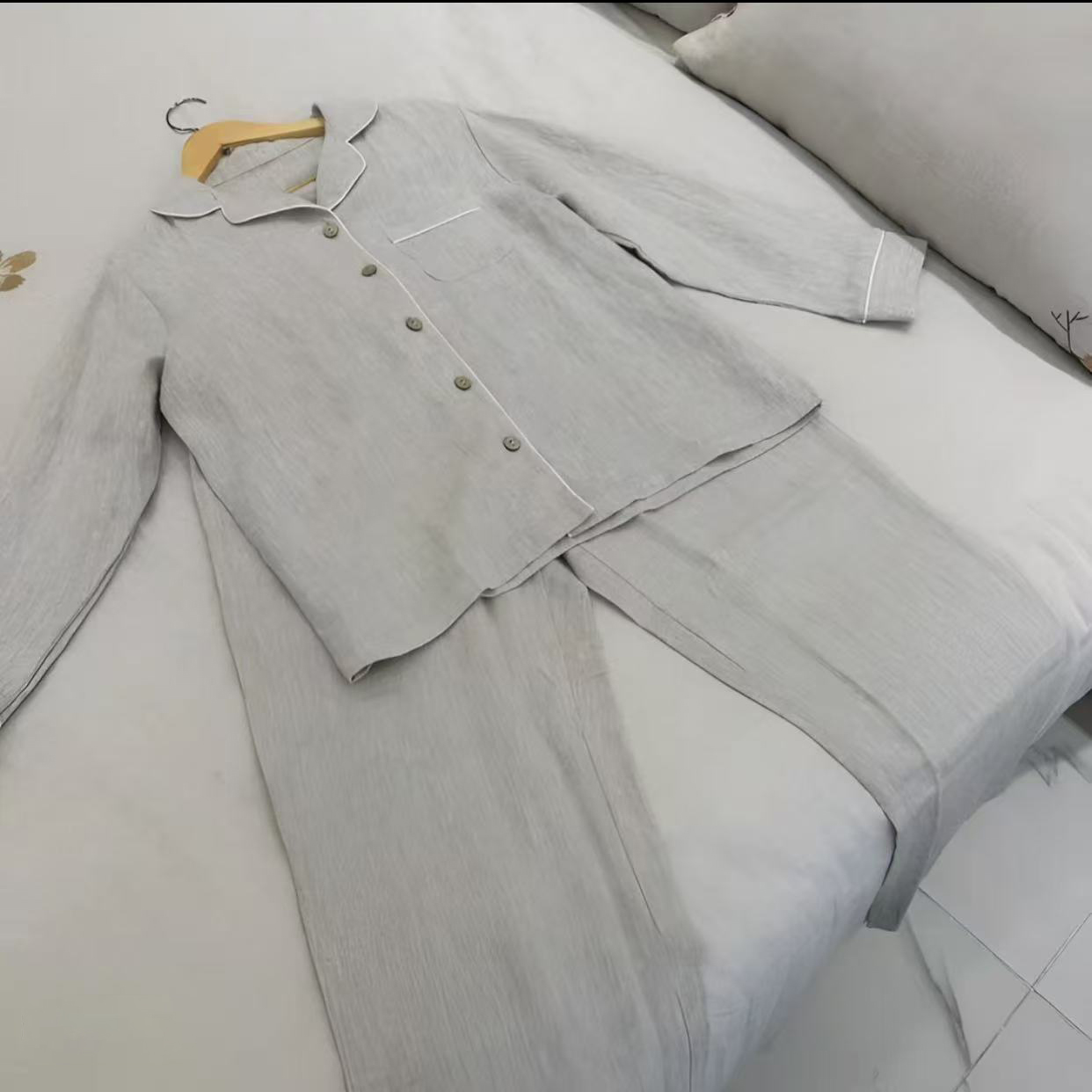 木汀家-纯亚麻家居服套装 法麻宽松版男女款 休闲可外穿