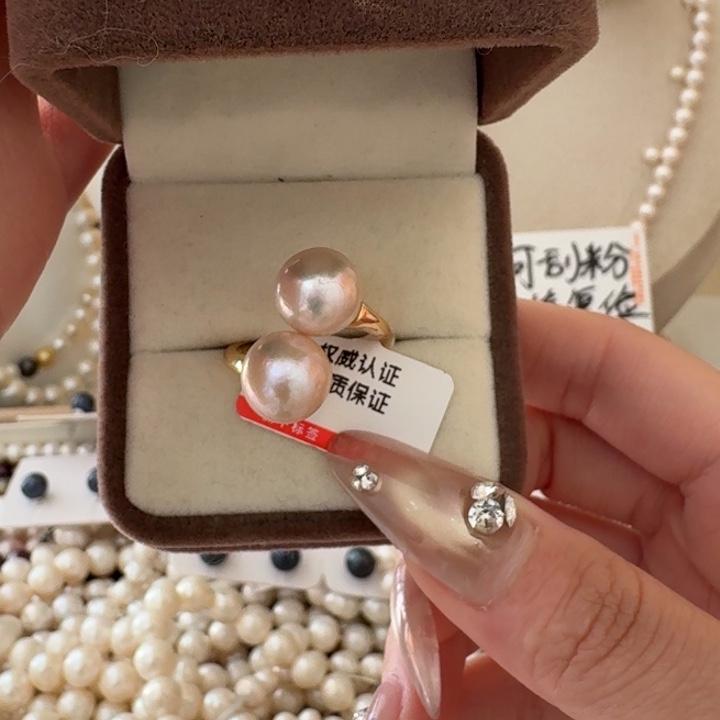 银S925镶嵌淡水珍珠戒指27号