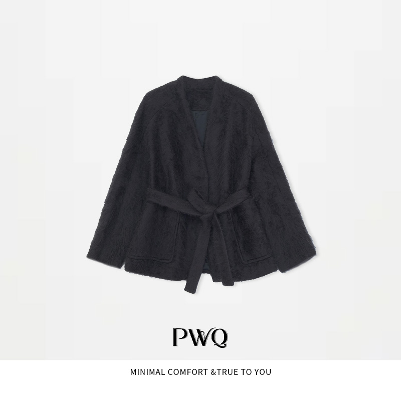 【至奢】大衣羊绒无领收腰羊毛外套XZ-25112215-DR