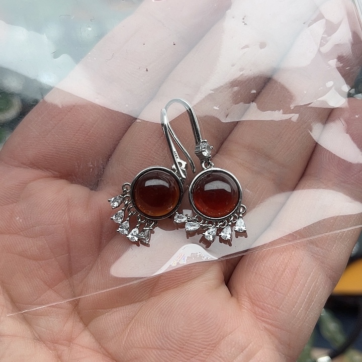 石榴石耳饰银S925镶嵌