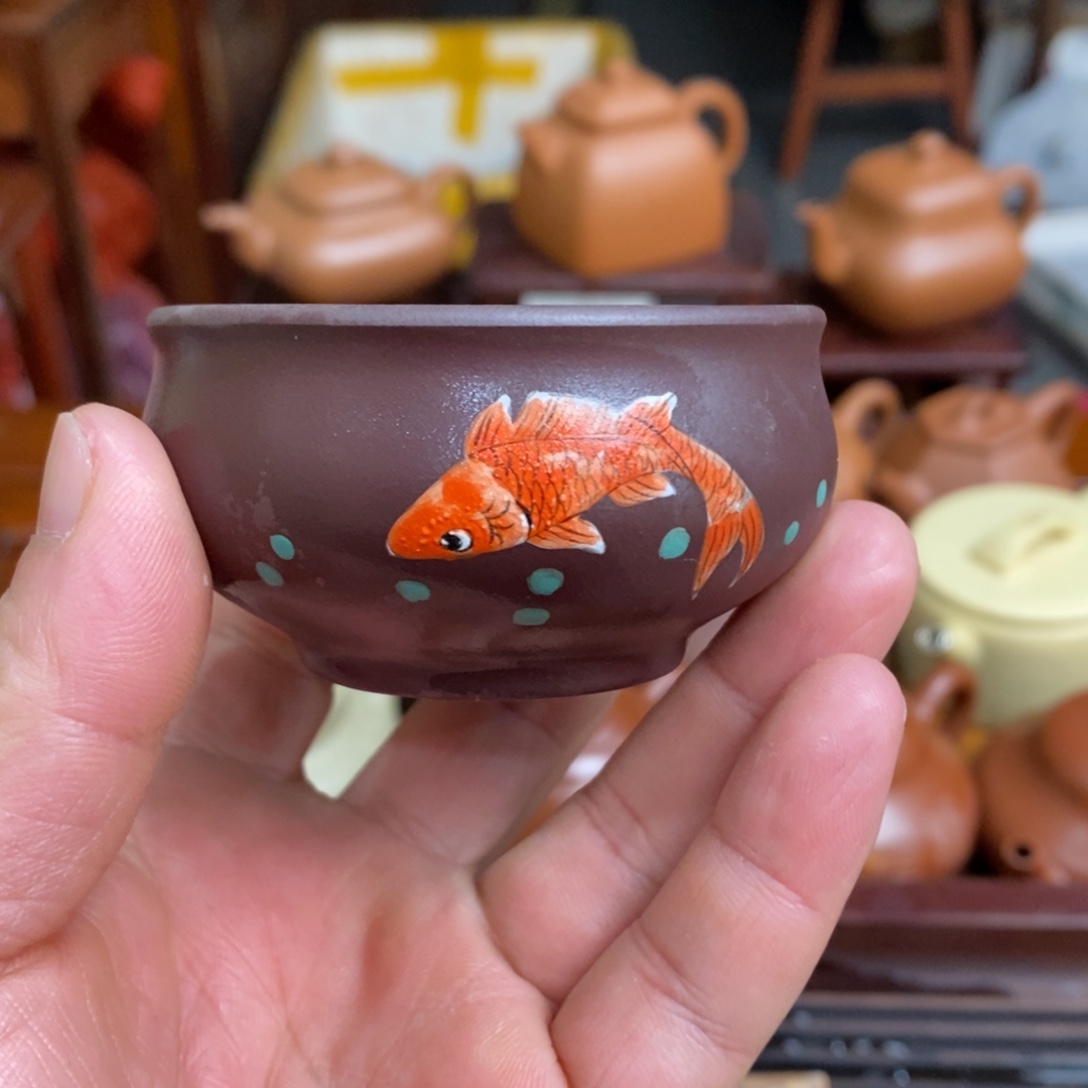 茶壶紫砂紫砂主人杯泥绘鱼