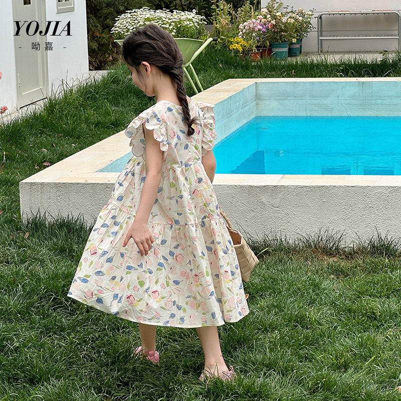 YOJIA【飞花续集】女童夏装连衣裙纯棉2025新款超仙公主裙儿童裙子