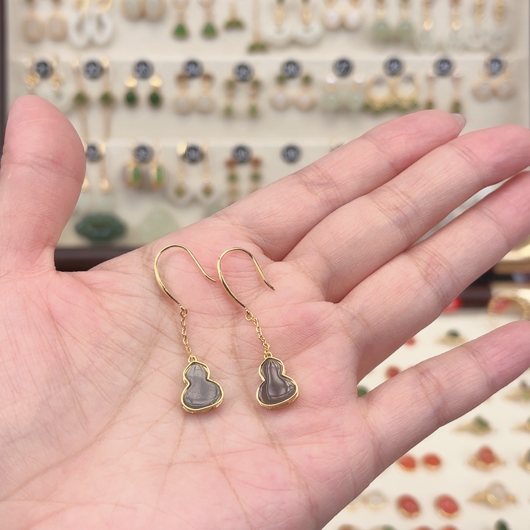 银S925镶嵌和田玉耳饰