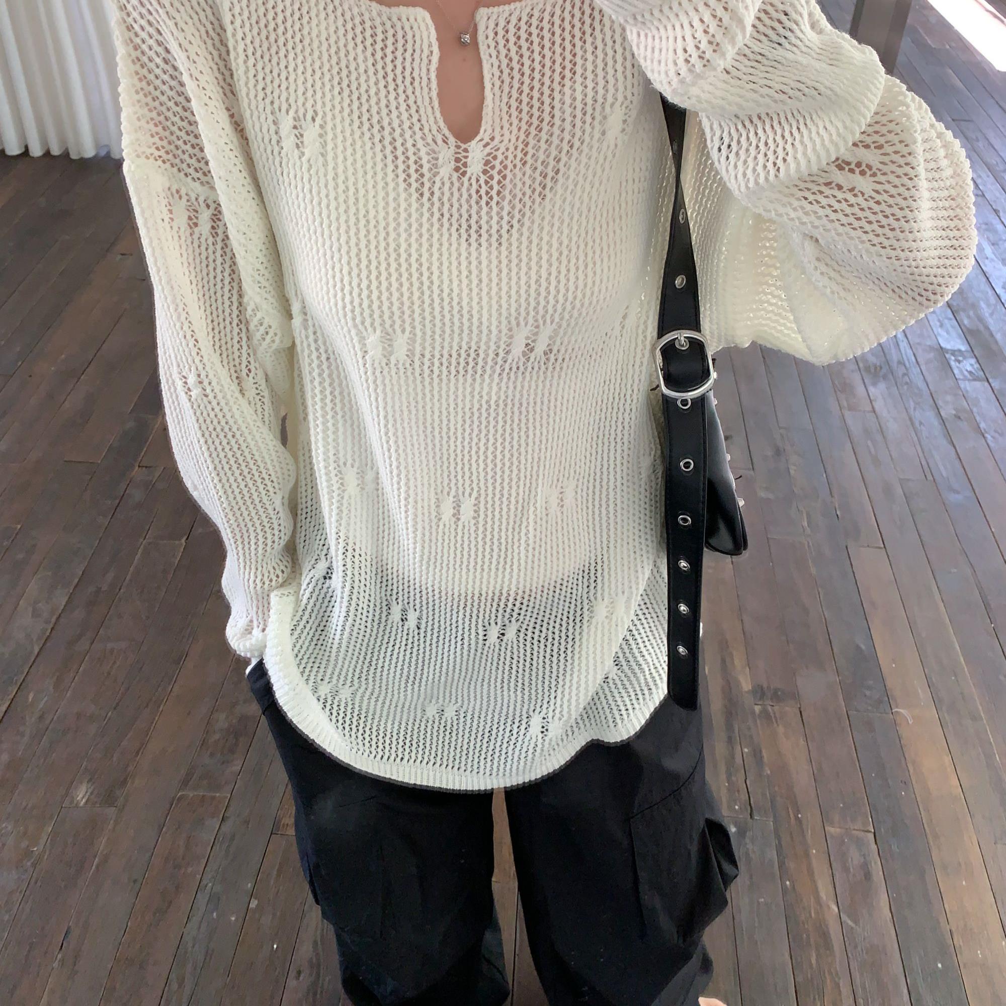 D YANGJUN夏季防晒罩衫薄款透气2025新款女装夏款慵懒镂空针织衫