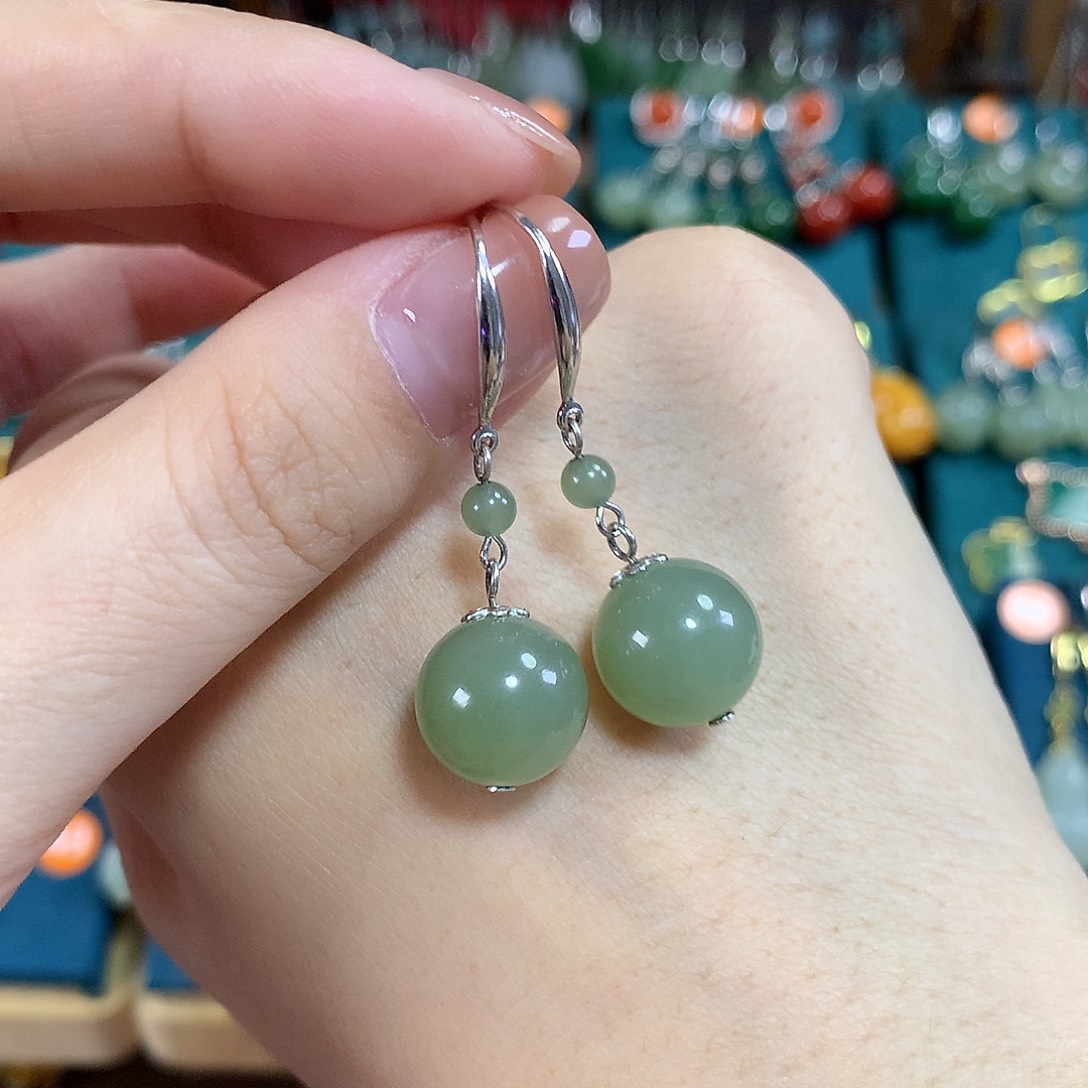 和田玉银S925镶嵌耳饰卡12mm左右