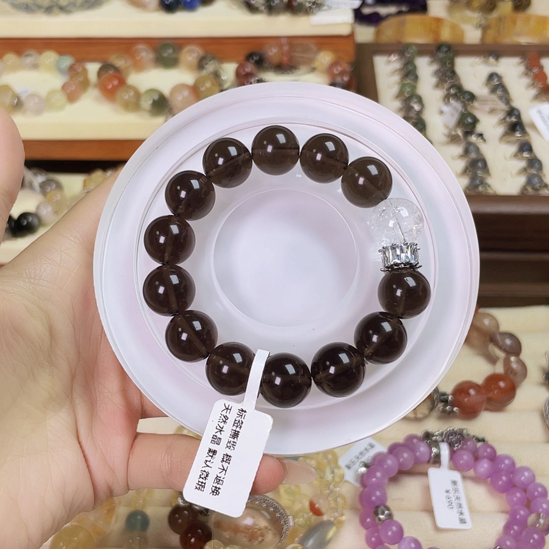 烟晶手链银S925镶嵌冰耀