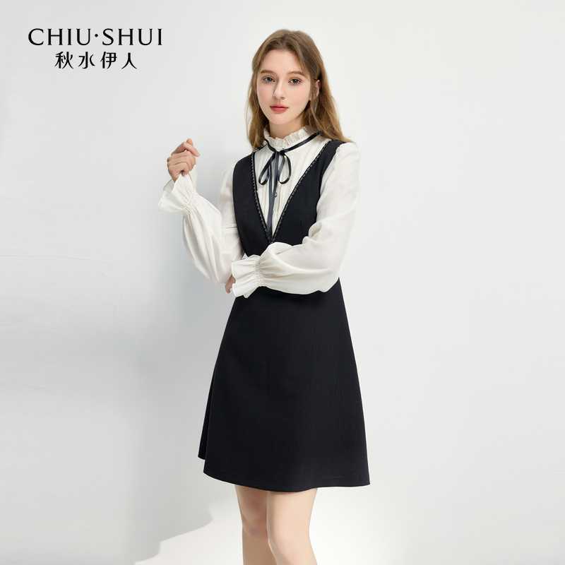 【艾美专属】秋水伊人立领连衣裙女假两件裙子625101E020502