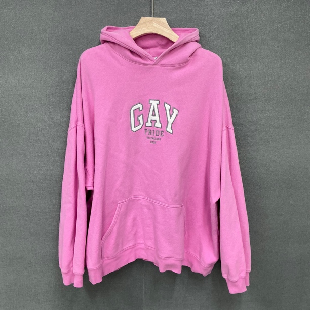 95新 Balenciaga/巴黎世家 GAY系列粉色帽衫卫衣/M码