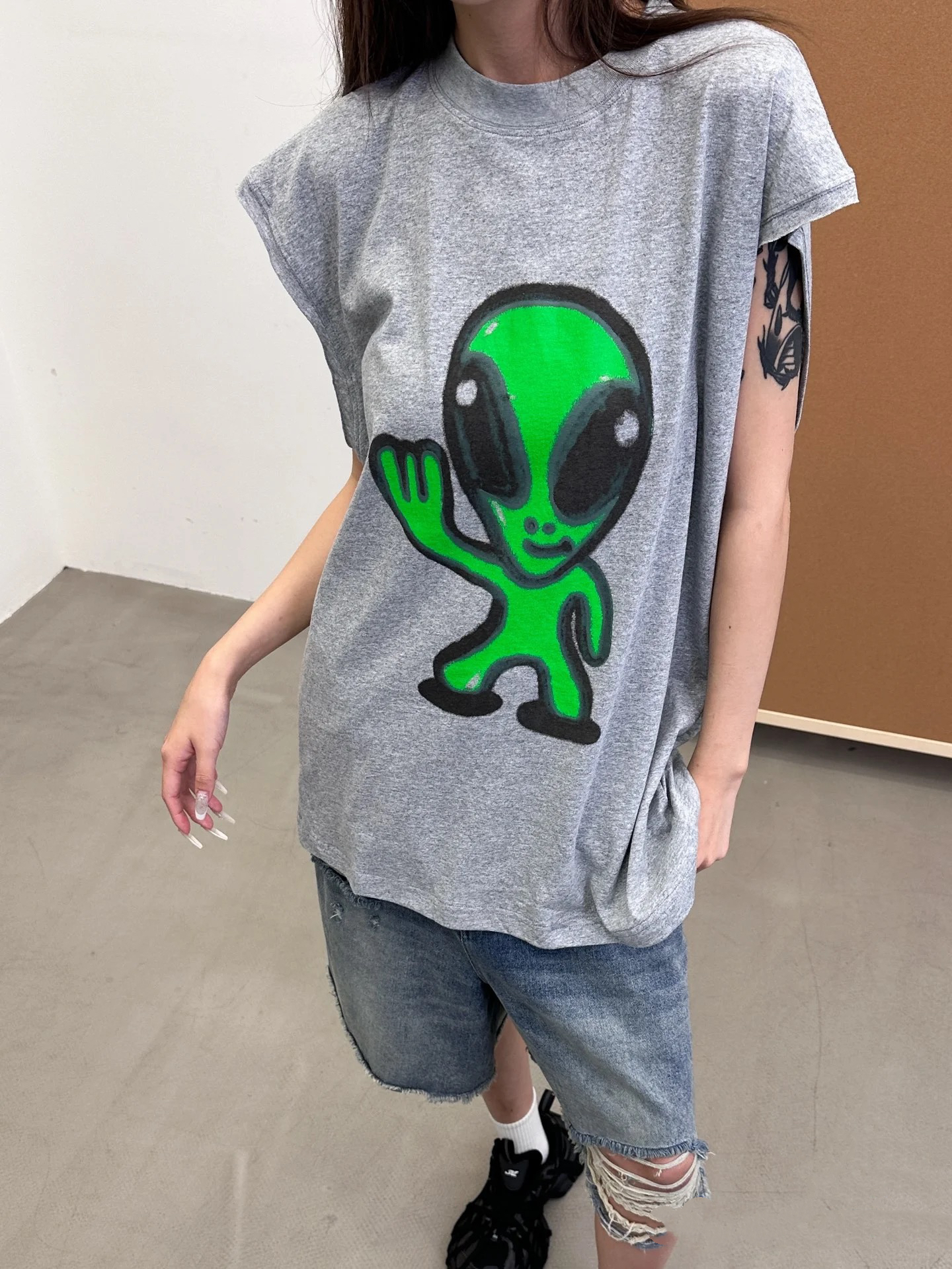 男士背心2025新款无袖短袖外星人夜光洗水溶解男女同款无袖背心