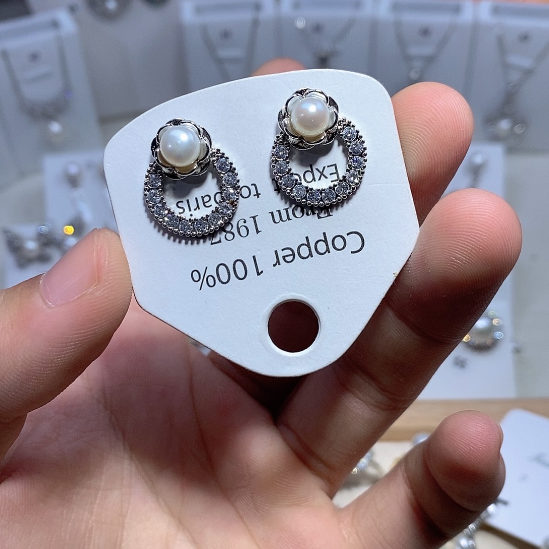 耳坠银S925镶嵌淡水珍珠