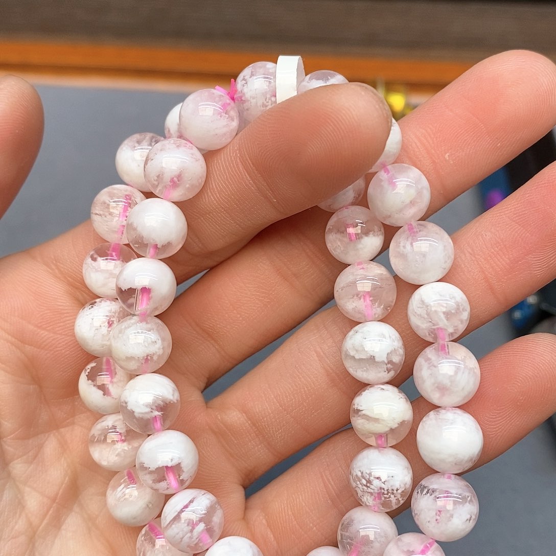 水晶手链未镶嵌10粉雪花幽灵9mm