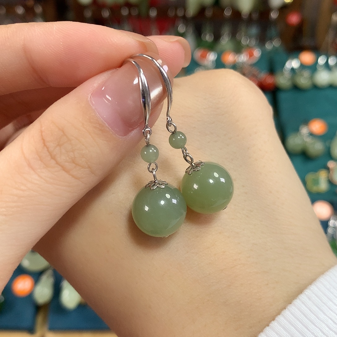 和田玉银S925镶嵌耳饰卡12mm左右